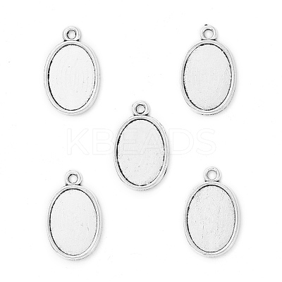 Tibetan Style Antique Silver Alloy Flat Oval Pendant Cabochon Settings X-TIBEP-M022-36AS-1