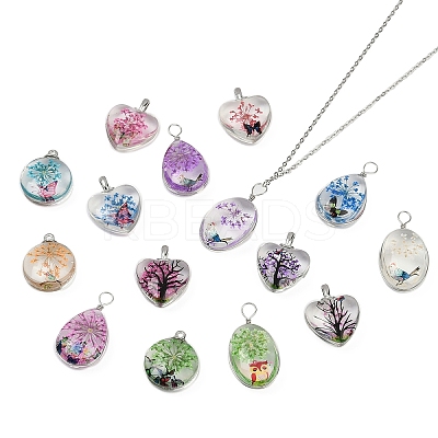 15Pcs 5 Styles Transparent Glass Pendants GLAA-YW0004-65-1