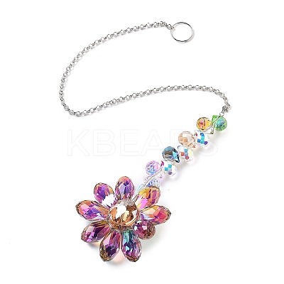 Glass Flower Hanging Suncatchers HJEW-C009-01F-1