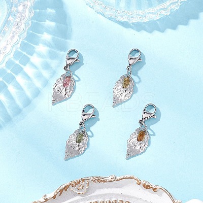 Leaf 304 Stainless Steel & Natural Tourmaline Pendant Decorations HJEW-JM03906-01-1