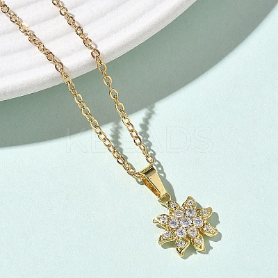 Brass Micro Pave Clear Cubic Zirconia Pendant 304 Stainless Steel Chain Necklaces for Women NJEW-D341-12A-G-1