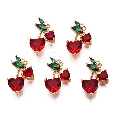 Brass Dark Red & Green Cubic Zirconia Pendants ZIRC-Q021-018G-NF-1