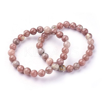 Natural Plum Blossom Jasper Beads Stretch Bracelets X-BJEW-F380-01-B08-1