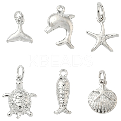 6Pcs 6 Styles Rack Plating Brass Charms KK-YW0003-94-1