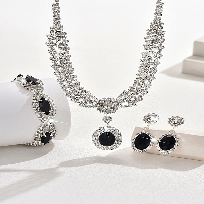 Oval & Horse Eye Brass Rhinestone Necklaces & Bracelets & Earring Sets FS-WG182CE-03-1