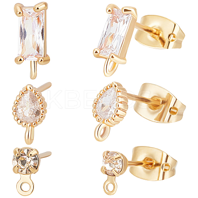 30Pcs 3 Style Brass Cubic Zirconia Stud Earring Findings KK-BBC0012-68-1