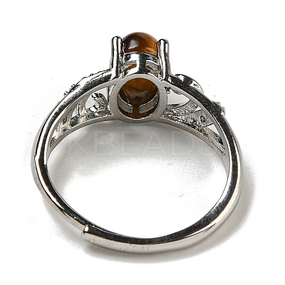 Oval Natural Tiger Eye Adjustable Rings RJEW-Q818-01P-10B-1