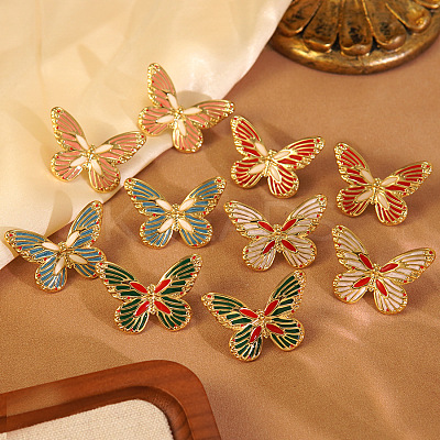 304 Stainless Steel Enamel Butterfly Stud Earrings EJEW-Z147-10G-1