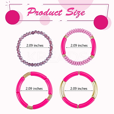 4Pcs 4 Style Acrylic Chunky Curved Tube Stretch Bracelet Sets BJEW-SW00074-01-1