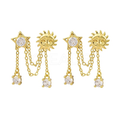 Brass Micro Pave Clear Cubic Zirconia Stud Earrings LS-EJEW-H158-24G-1