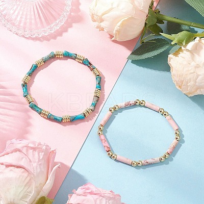 2Pcs 2 Styles Synthetic & Natural Imperial Jasper Beads Stretch Bracelets Sets BJEW-JB12073-1
