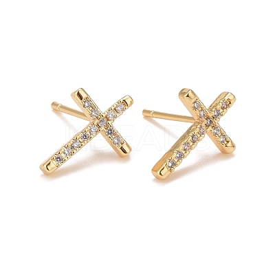 Clear Cubic Zirconia Cross Stud Earrings EJEW-G288-31G-1