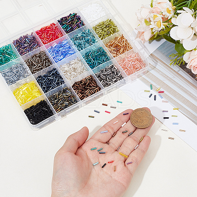 3000Pcs 20 Colors Glass Bugle Beads SEED-PA0001-02-1