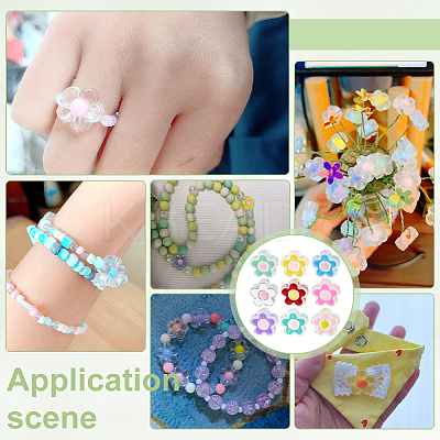 90Pcs 9 Colors Transparent Acrylic Enamel Beads OACR-PH0004-77-1