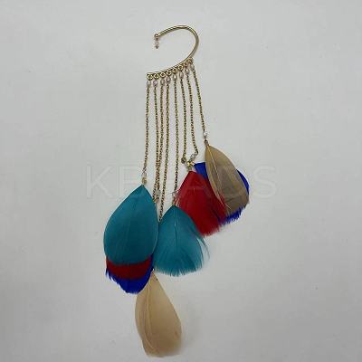 Bohemian Style Alloy Chain with Feather Tassel Cuff Earrings FS-WGB03F7-10-1
