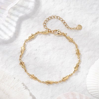 Brass Fish Link Bracelets for Women BJEW-JB12576-1