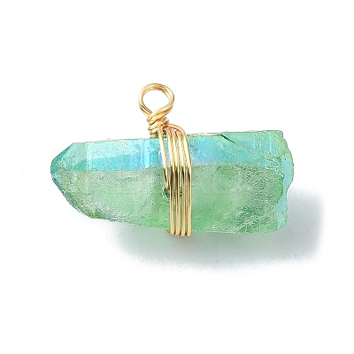 Real 18K Gold Plated Copper Wire Wrapped Dyed Natural Quartz Crystal Pendants PALLOY-TA00101-1