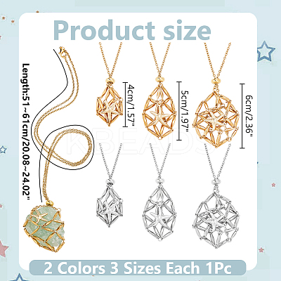 6Pcs 6 Styles 304 Stainless Steel Starfish Empty Macrame Pouch Pendant Necklace Making NJEW-AR00003-1