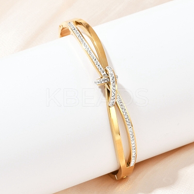 201 Stainless Steel with Rhinestone Bangles for Women LS-BJEW-B138-03G-1