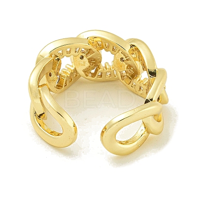 Brass with Cubic Zirconia Open Cuff Rings for Women RJEW-U011-11G-1
