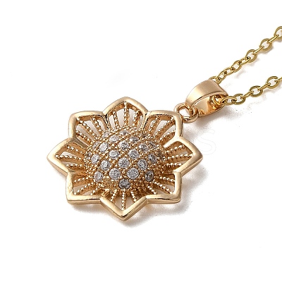 Brass Micro Pave Clear Cubic Zirconia Pendant Necklaces for Women NJEW-E106-05KCG-02-1