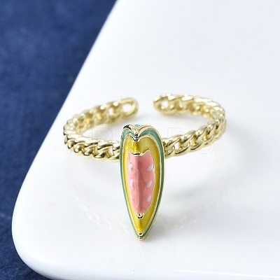 Brass Enamel Open Cuff Rings for Women RJEW-F179-08G-03-1