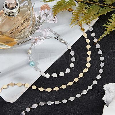 2 Colors 2m Brass Handmade Flat Round Link Chains DIY-CA0002-01-1