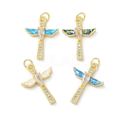 Brass Micro Pave Clear Cubic Zirconia Pendants KK-C045-14G-1