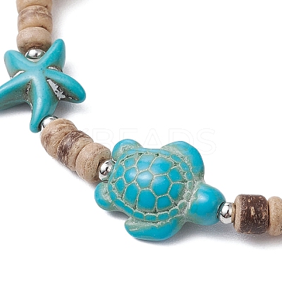 Ocean Theme Starfish Turtle Synthetic Turquoise & Coconut Braided Bead Bracelet Sets BJEW-JB11460-01-1