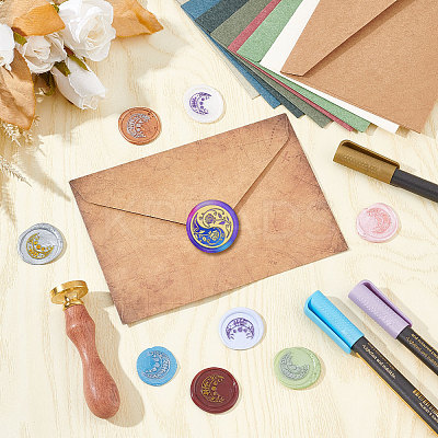 Brass Wax Seal Stamps with Wood Handle AJEW-WH0412-0229-1