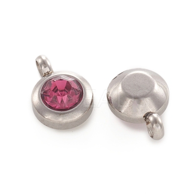 Trendy Original Color 304 Stainless Steel Faceted Grade A Rhinestone Flat Round Charms Pendants RB-N030-01Q-1