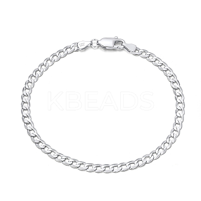 Rhodium Plated 925 Sterling Silver Curb Chain Bracelets BJEW-I314-007B-P-1