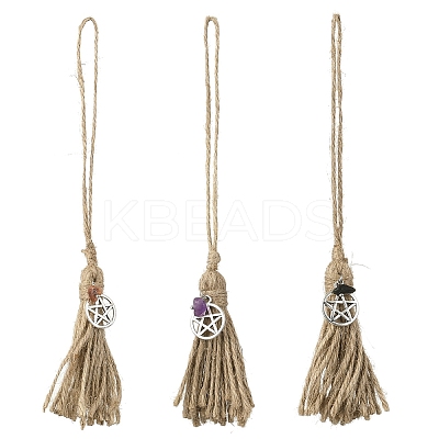 Halloween Witch Jute Cord Tassels Pendant Decorations HJEW-JM04045-1