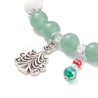 Natural Lava Rock(Dyed) & Green Aventurine Stretch Bracelet BJEW-TA00095-1