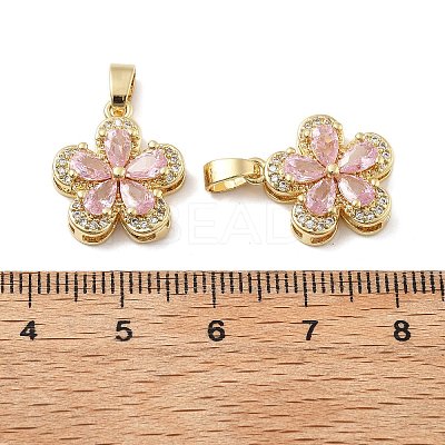 Flower Brass Micro Pave Cubic Zirconia Pendants KK-M325-13C-G-1