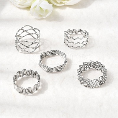 5Pcs 304 Stainless Steel Open Cuff Rings for Women RJEW-K313-02P-1