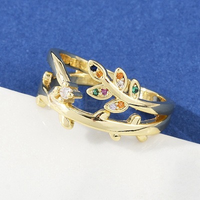 Brass Micro Pave Cubic Zirconia Cuff Rings for Women RJEW-S400-08G-1