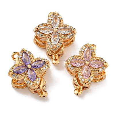 Brass Micro Pave Clear Cubic Zirconia Rotatable Box Clasps KK-U037-31G-1