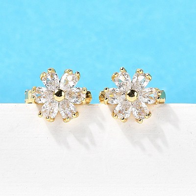 Flower Brass Hoop Earrings EJEW-S256-01C-G-1