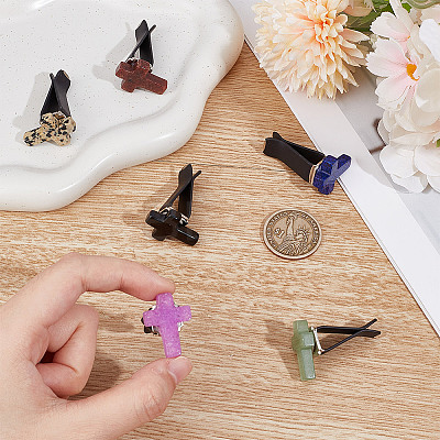 6Pcs 6 Styles Cross Natural Gemstone Car Air Vent Clips AJEW-OC00024-1