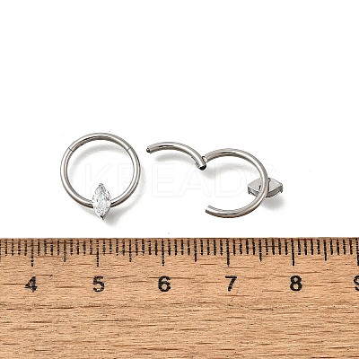 304 Stainless Steel Clear Cubic Zirconia Horse Eye Hoop Nose Rings AJEW-D306-13P-1