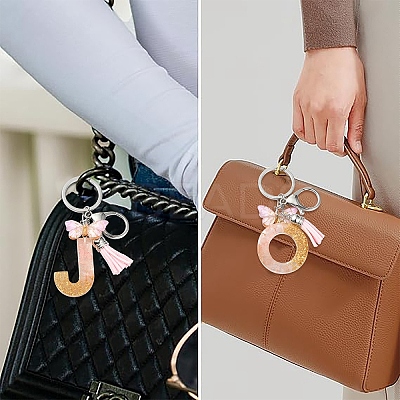 Resin & Acrylic & Faux Suede Tassel Keychain KEYC-YW00123-01-1
