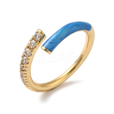 Rack Plating Brass Cubic Zirconia Open Cuff Rings for Women RJEW-S407-04G-1