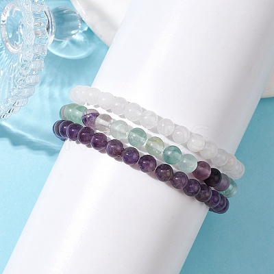 3Pcs 3 Style Natural Mixed Stone Round Beaded Stretch Bracelets BJEW-JB10178-05-1