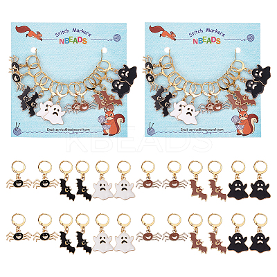 Halloween Theme Alloy Enamel Ghost/Spider/Bat Locking Stitch Markers HJEW-PH01788-1