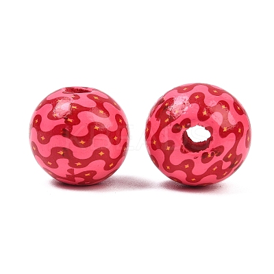 Christmas Printed Schima Wood European Beads WOOD-I015-01P-1
