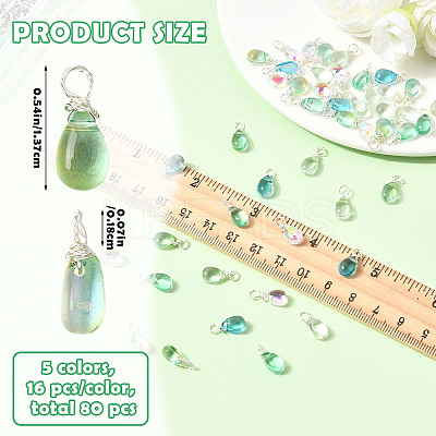 80Pcs 5 Colors Glass Pendants PALLOY-SW00114-1