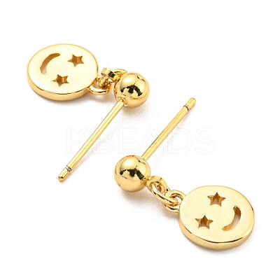 Rack Plating Brass Smiling Face Dangle Stud Earrings KK-C026-03G-1