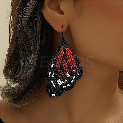 Bohemian Style Green Butterfly Wing Glass Bead Handmade Dangle Earrings TT3969-1