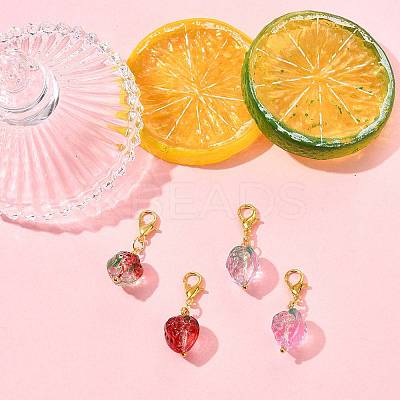 4Pcs 2 Styles Handmade Lampwork Strawberry Pendant Decorations HJEW-FS00041-01-1